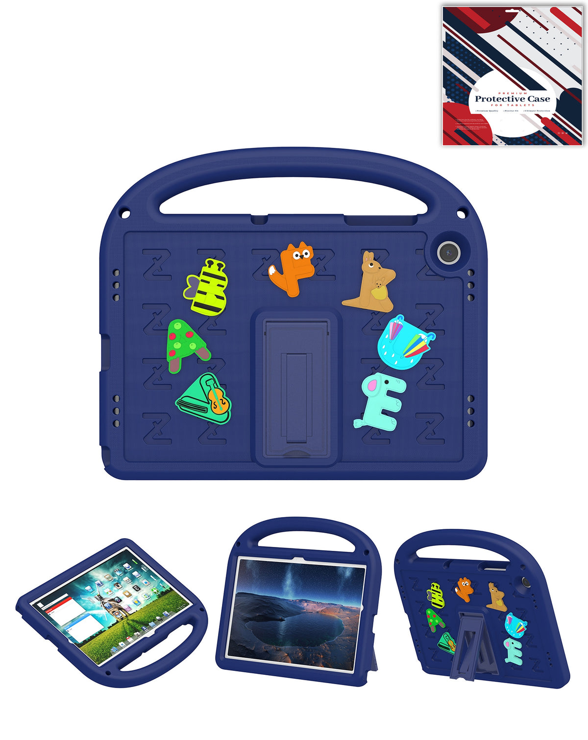 Shockproof Handle Case with Charms (NAVY BLUE) for Galaxy Tab A9 Plus / Tab A11 Plus (Only Ground Shipping)