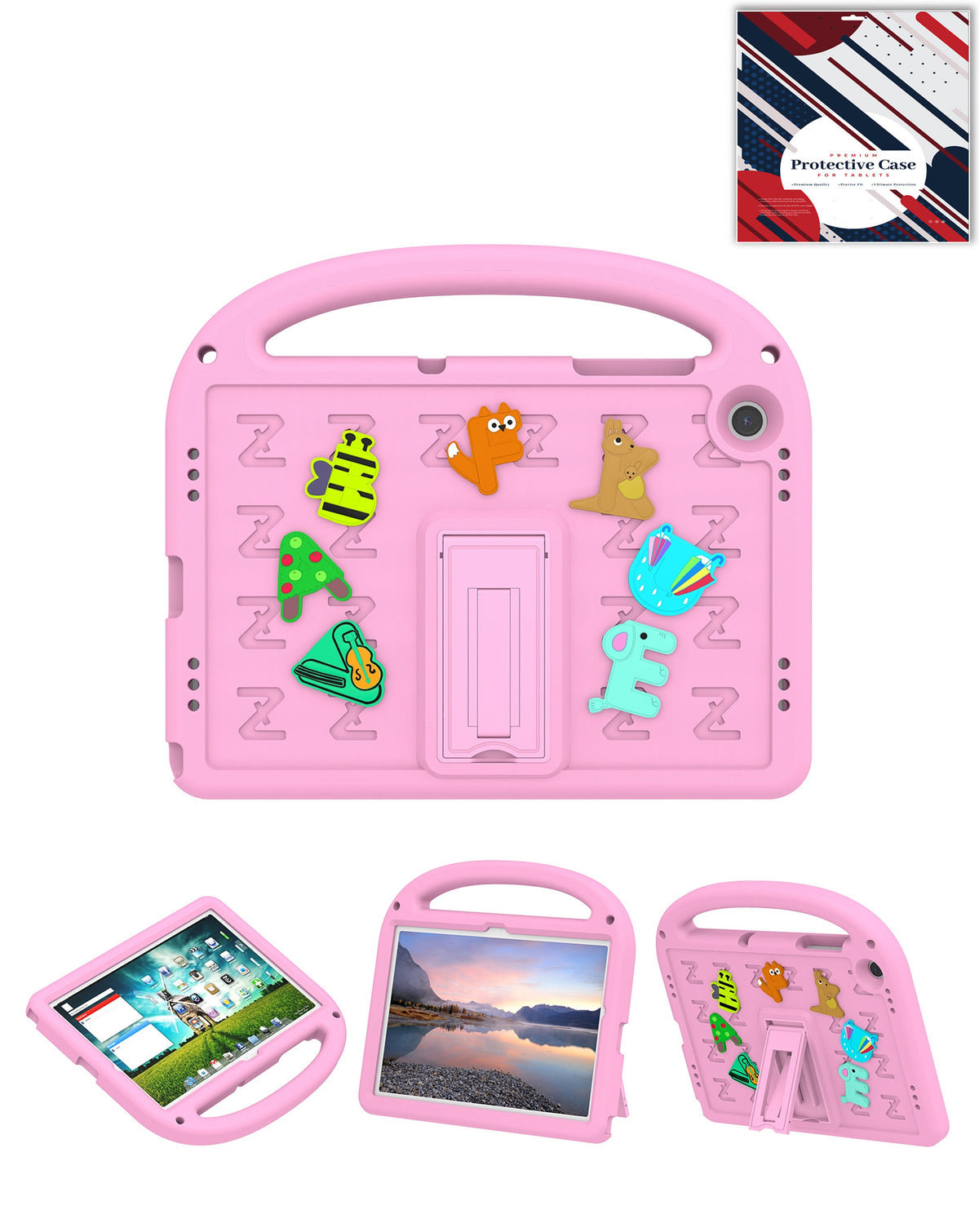 Shockproof Handle Case with Charms (PINK) for Galaxy Tab A9 Plus / Tab A11 Plus (Only Ground Shipping)