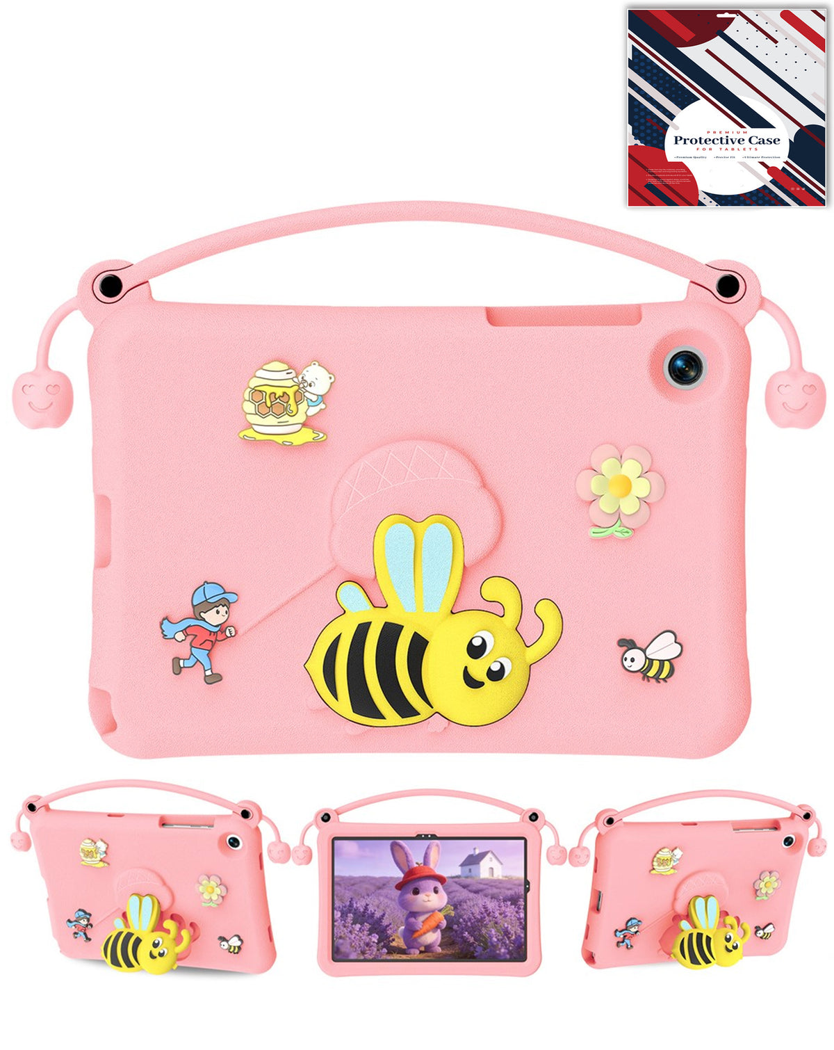 Kids Shockproof Tablet Case with Bee Handle Stand (PINK) for Galaxy Tab A9 Plus / Tab A11 Plus (Only Ground Shipping)