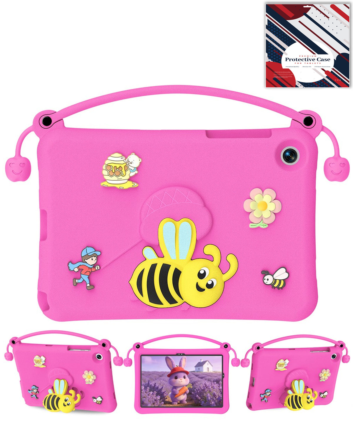 Kids Shockproof Tablet Case with Bee Handle Stand (HOT PINK) for Galaxy Tab A9 Plus / Tab A11 Plus (Only Ground Shipping)