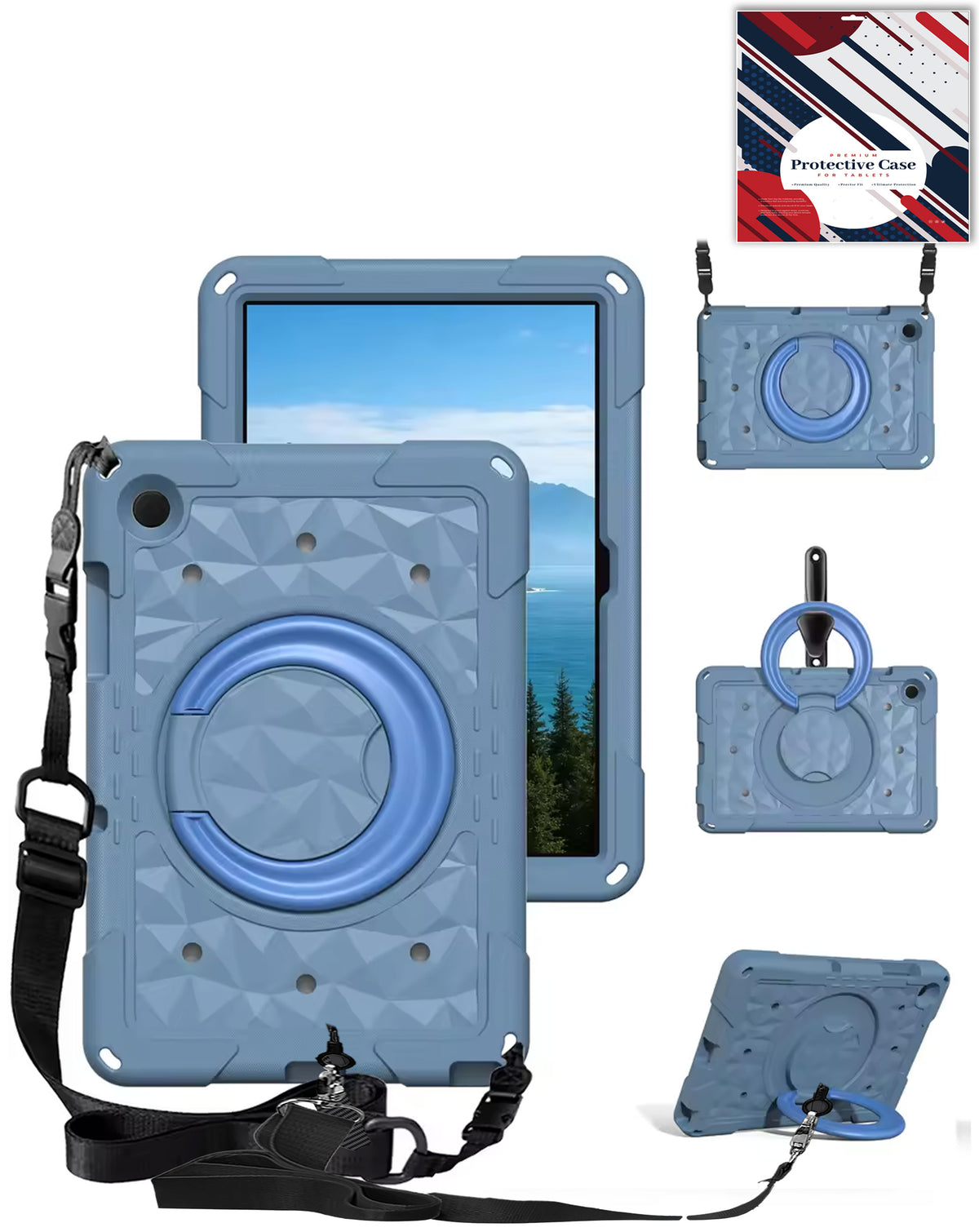 HaloRing 360 Tablet Case with Shoulder Strap (SLATE BLUE) for Galaxy Tab A9 Plus 2023 (11") (X210, X216, X218) (Only Ground Shipping)