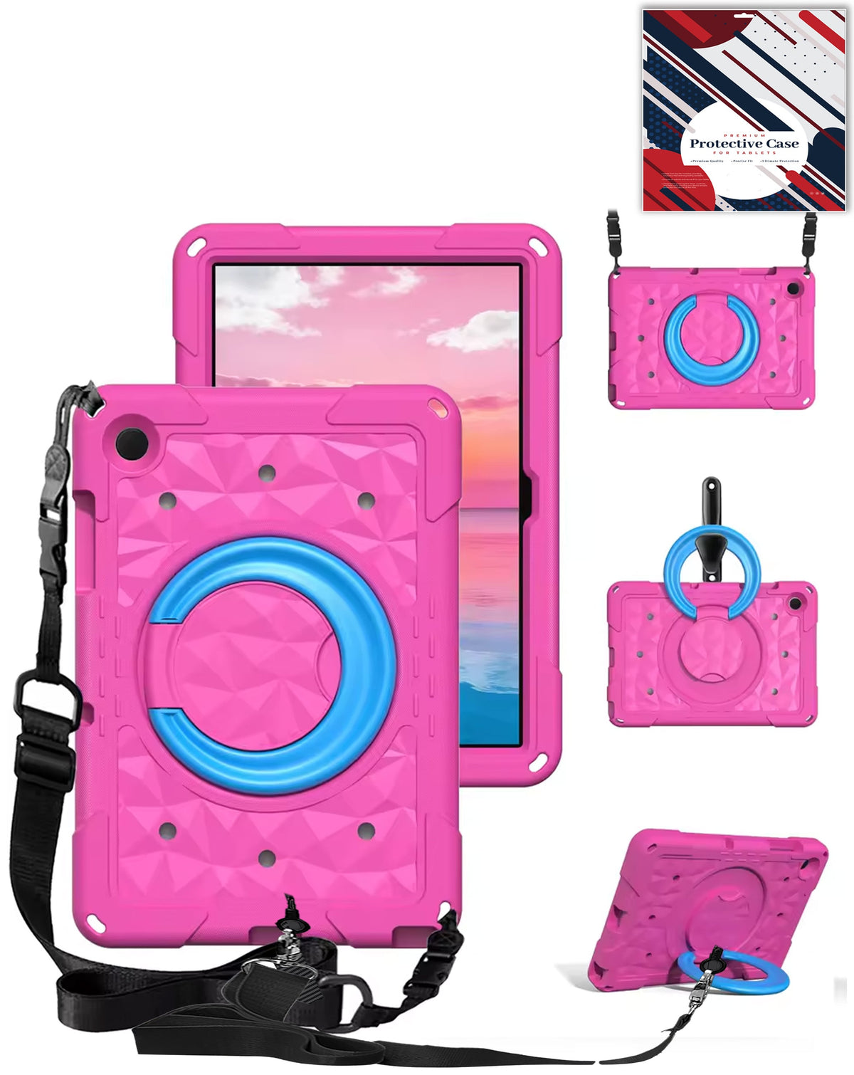HaloRing 360 Tablet Case with Shoulder Strap (HOT PINK) for Galaxy Tab A9 Plus 2023 (11") (X210, X216, X218) (Only Ground Shipping)