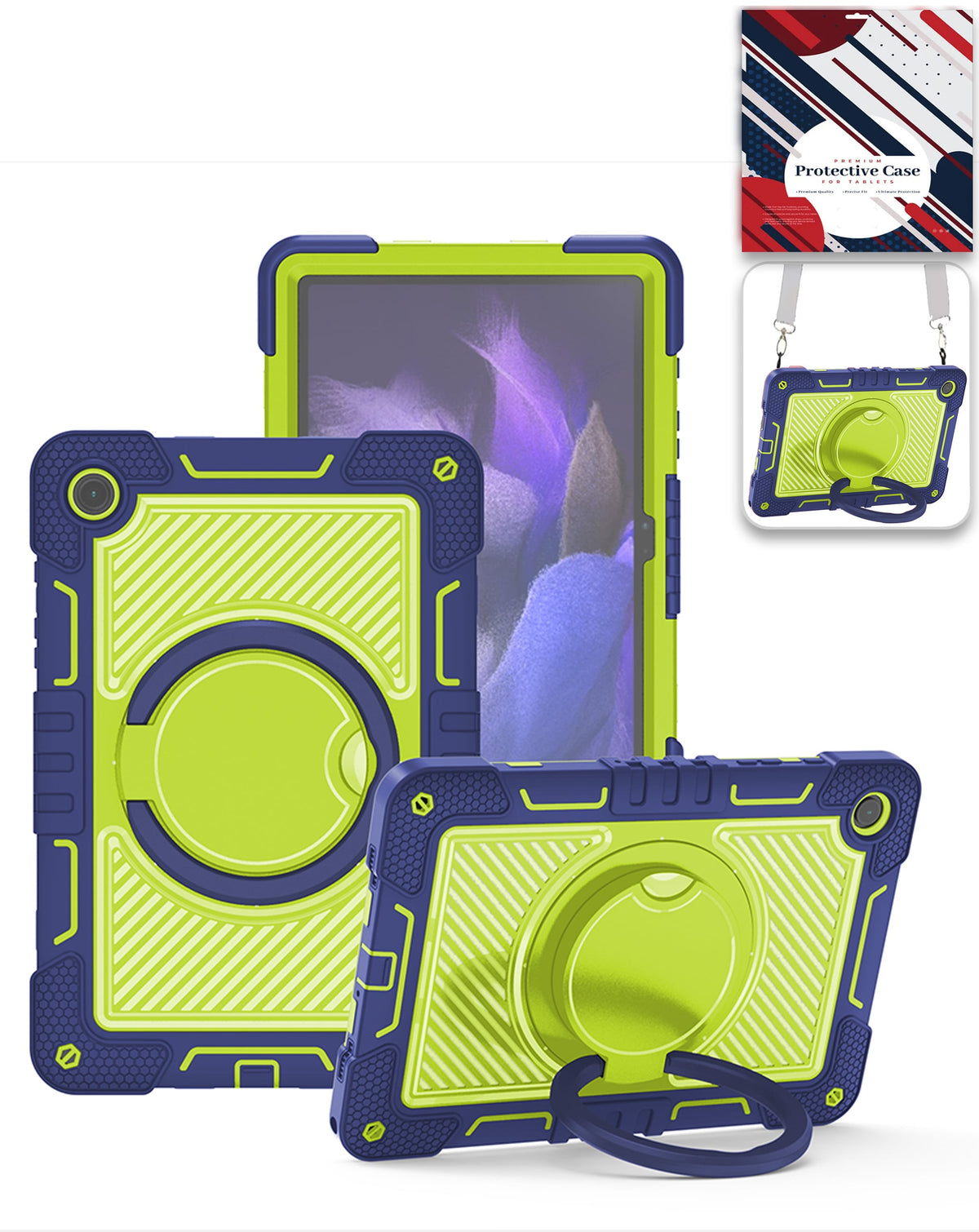 Multi-Functional Rugged Swivel Stand Case with Shoulder Strap (NAVY BLUE) for Galaxy Tab A9 Plus / Tab A11 Plus (Only Ground Shipping)