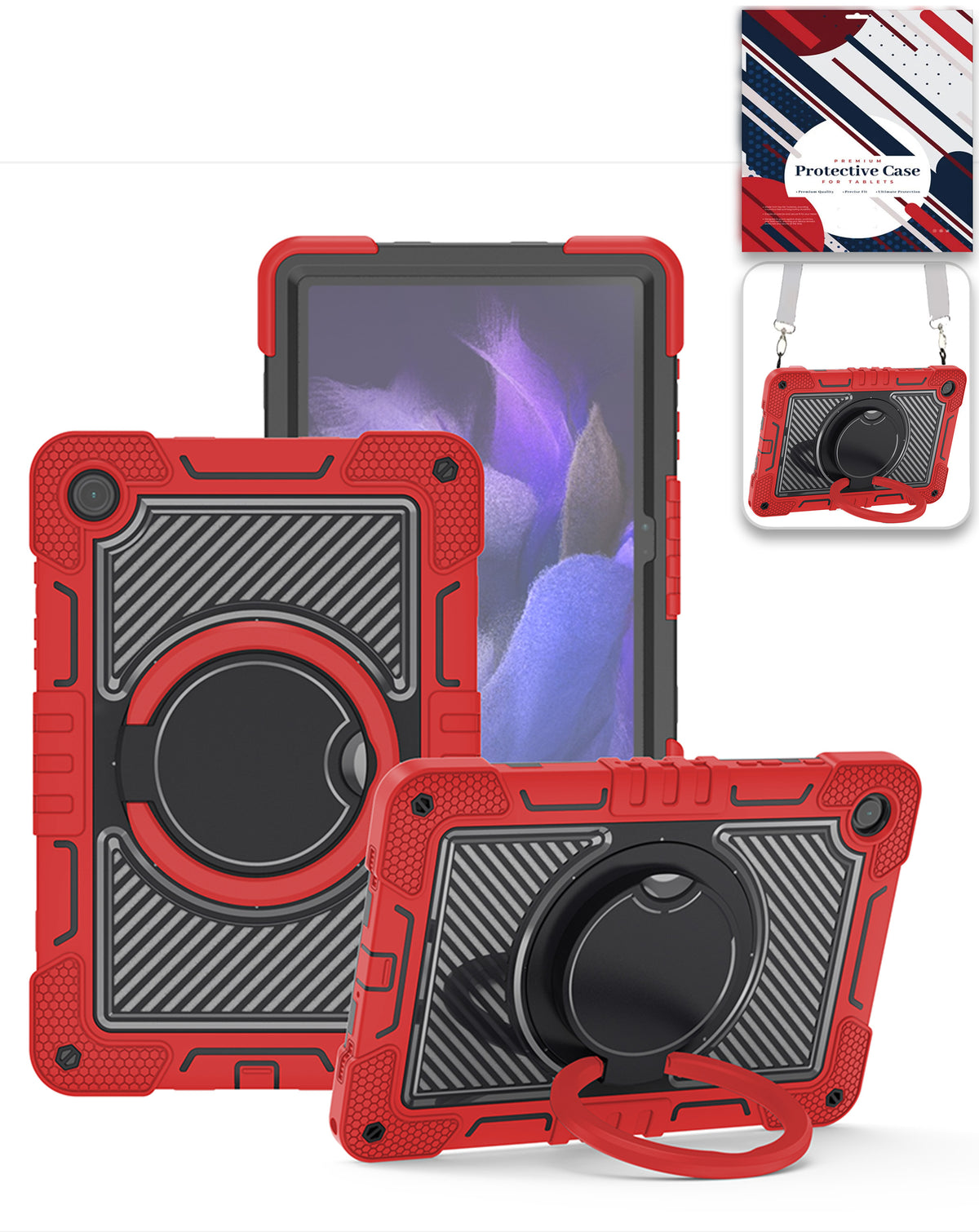 Multi-Functional Rugged Swivel Stand Case with Shoulder Strap (RED) for Galaxy Tab A9 Plus / Tab A11 Plus (Only Ground Shipping)