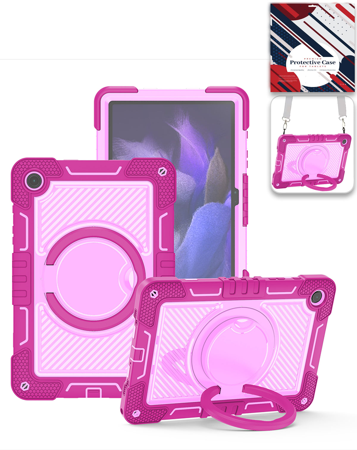 Multi-Functional Rugged Swivel Stand Case with Shoulder Strap (HOT PINK) for Galaxy Tab A9 Plus / Tab A11 Plus (Only Ground Shipping)