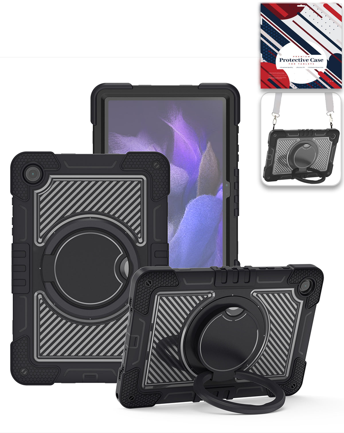 Multi-Functional Rugged Swivel Stand Case with Shoulder Strap (BLACK) for Galaxy Tab A9 Plus / Tab A11 Plus (Only Ground Shipping)