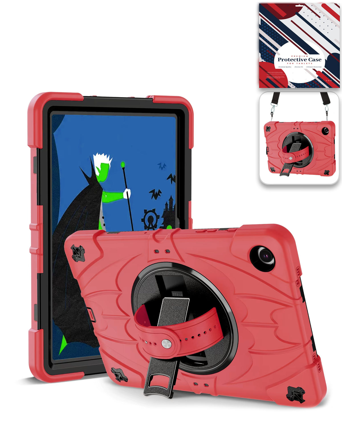 Rugged Tablet Case with Rotating Stand & Shoulder Strap (RED) for Galaxy Tab A9 Plus / Tab A11 Plus (Only Ground Shipping)