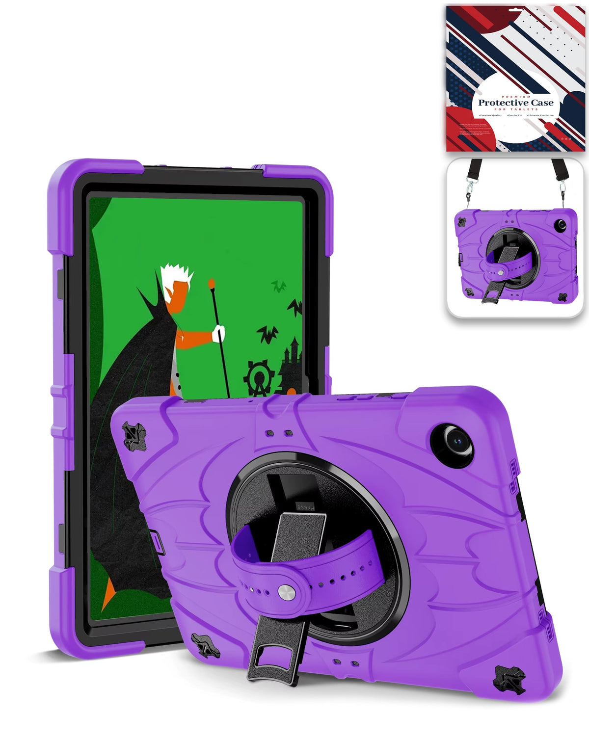 Rugged Tablet Case with Rotating Stand & Shoulder Strap (PURPLE) for Galaxy Tab A9 Plus / Tab A11 Plus (Only Ground Shipping)