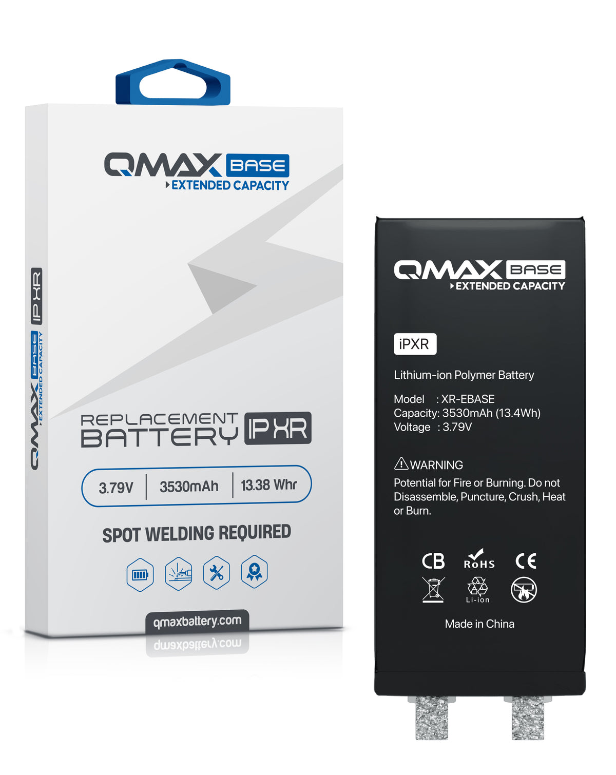QMAX Base Extended Capacity Replacement Battery for iPhone XR (Spot Weld Required) (3530 mAh) (Only Ground Shipping)