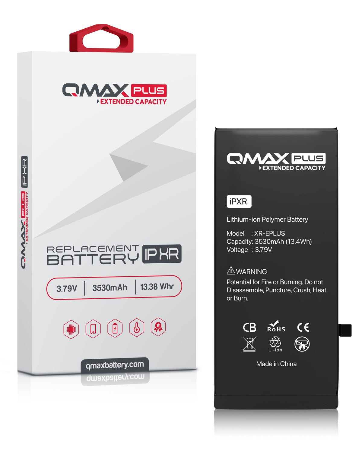 QMAX Plus Extended Capacity Replacement Battery for iPhone XR (3530 mAh) (Only Ground Shipping)