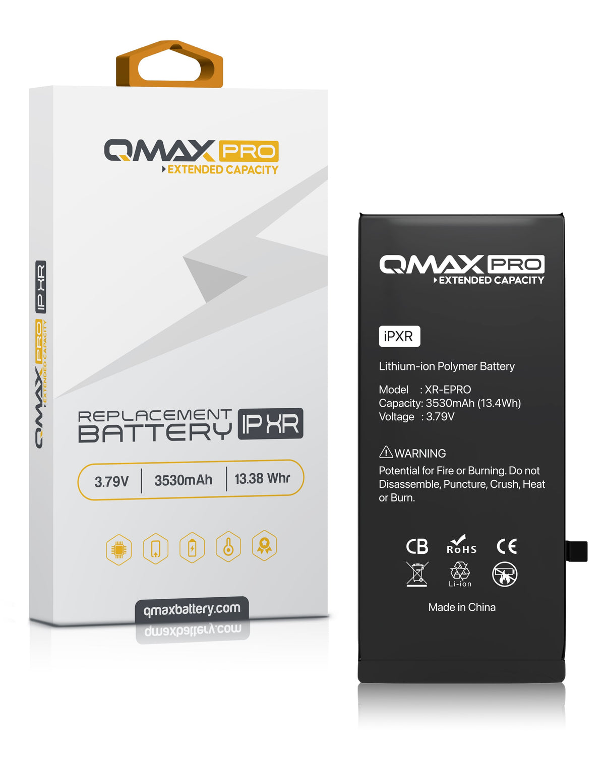 QMAX Pro Extended Capacity Replacement Battery for iPhone XR (3530 mAh) (Only Ground Shipping)