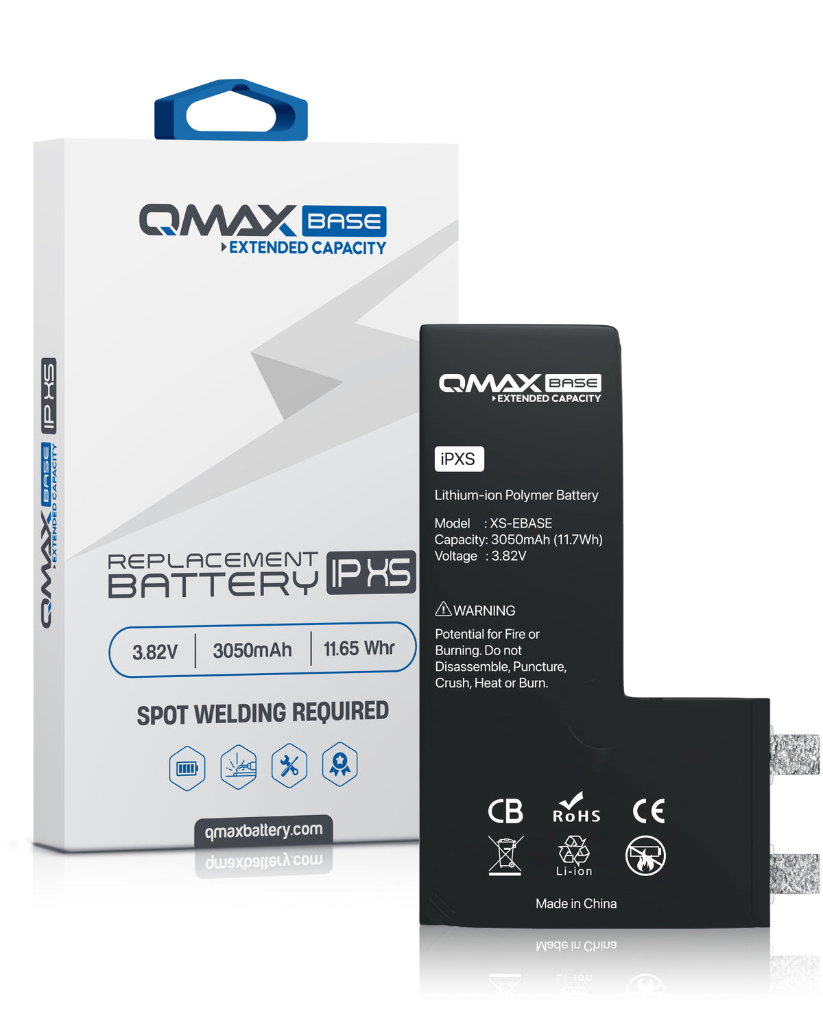 QMAX Base Extended Capacity Replacement Battery for iPhone XS (Spot Weld Required) (3050 mAh) (Only Ground Shipping)