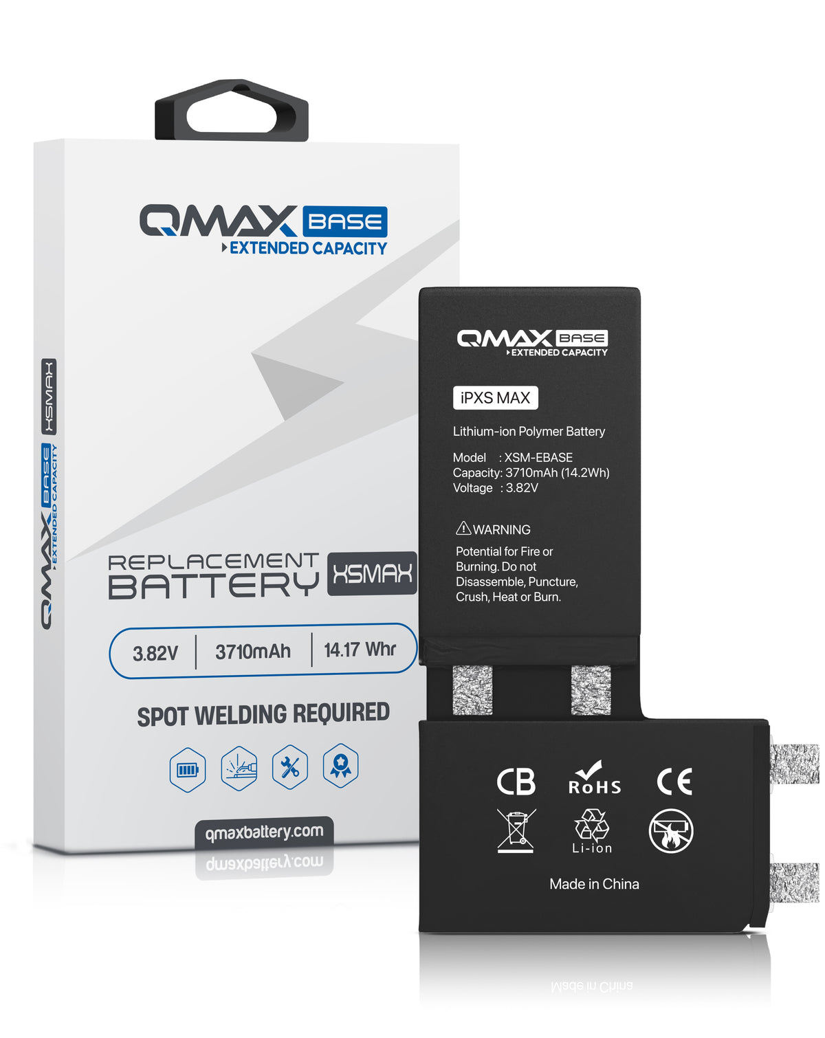 QMAX Base Extended Capacity Replacement Battery for iPhone XS Max (Spot Weld Required) (3710 mAh) (Only Ground Shipping)