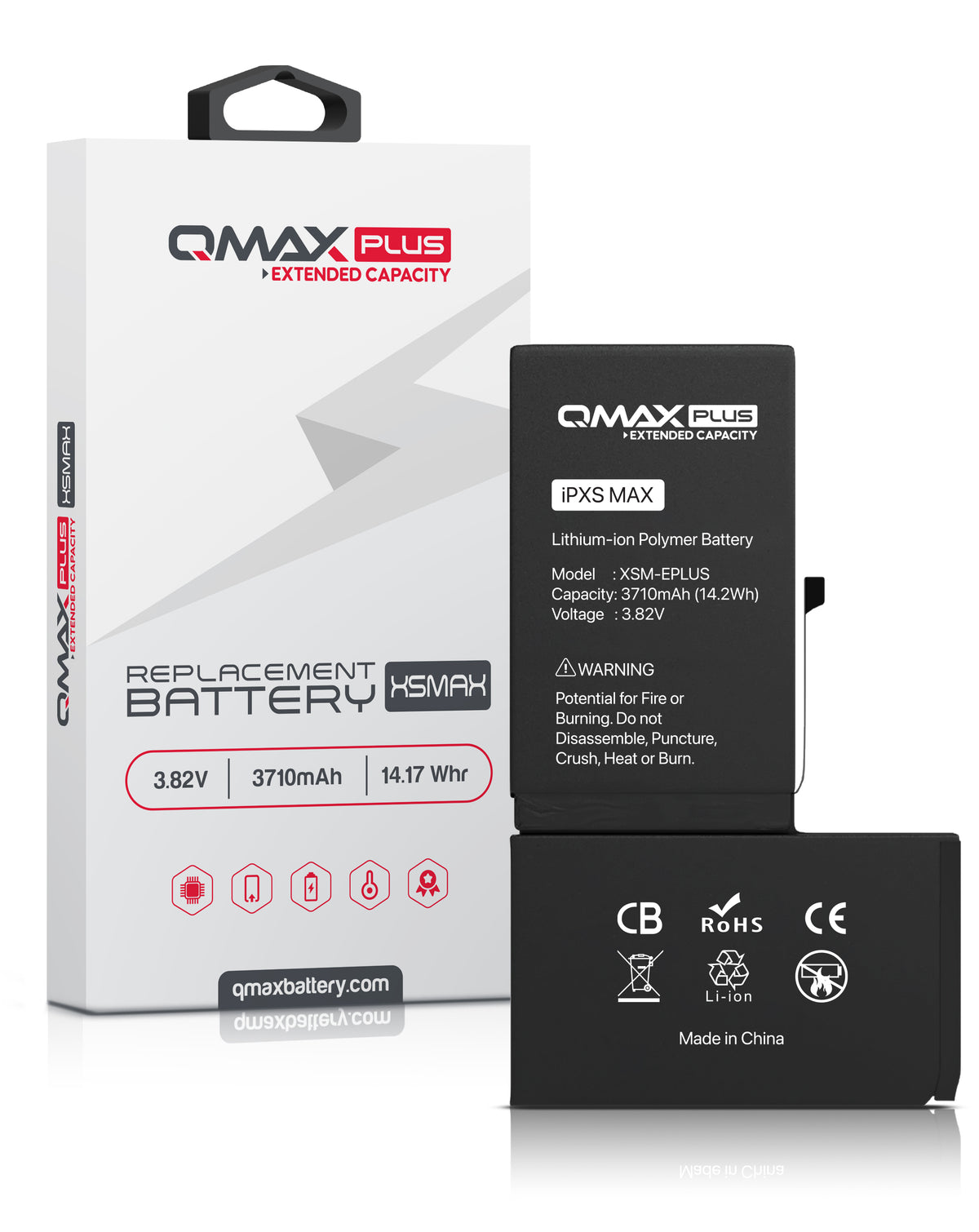 QMAX Plus Extended Capacity Replacement Battery for iPhone XS Max (3710 mAh) (Only Ground Shipping)