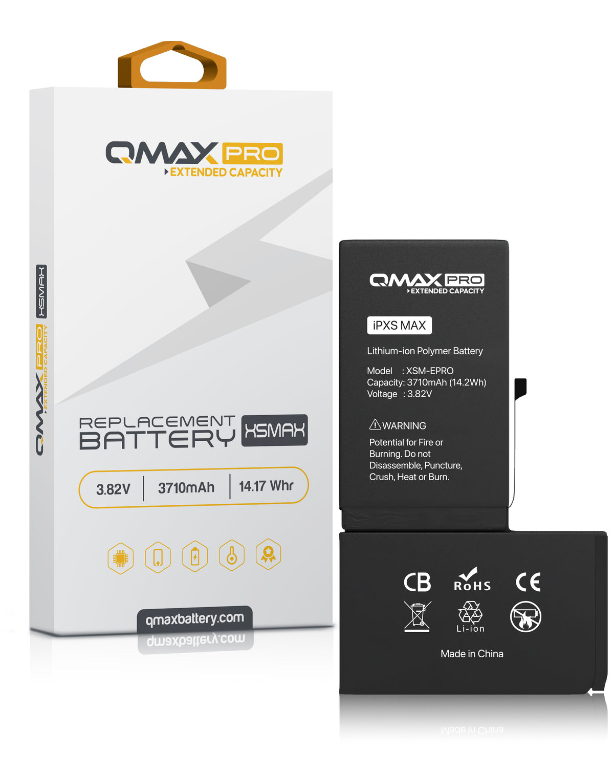 QMAX Pro Extended Capacity Replacement Battery for iPhone XS Max (3710 mAh) (Only Ground Shipping)