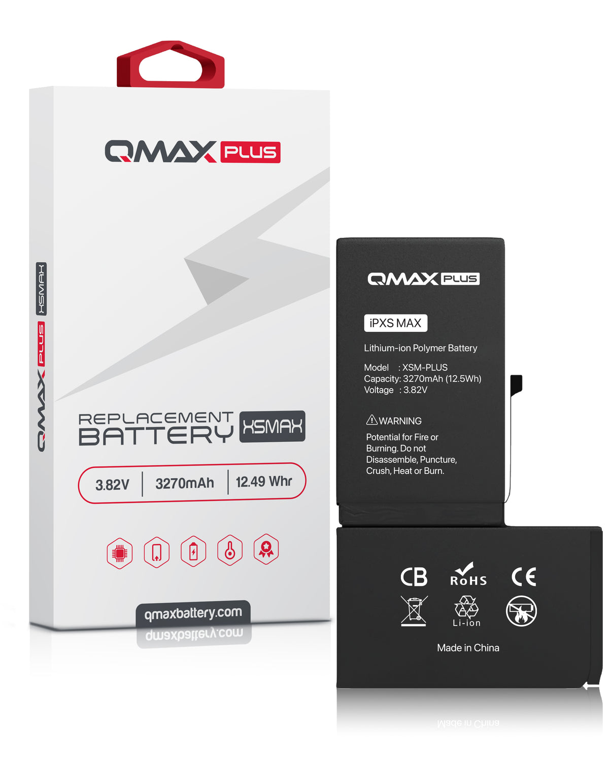 QMAX Plus Replacement Battery for iPhone XS Max (3270 mAh) (Only Ground Shipping)