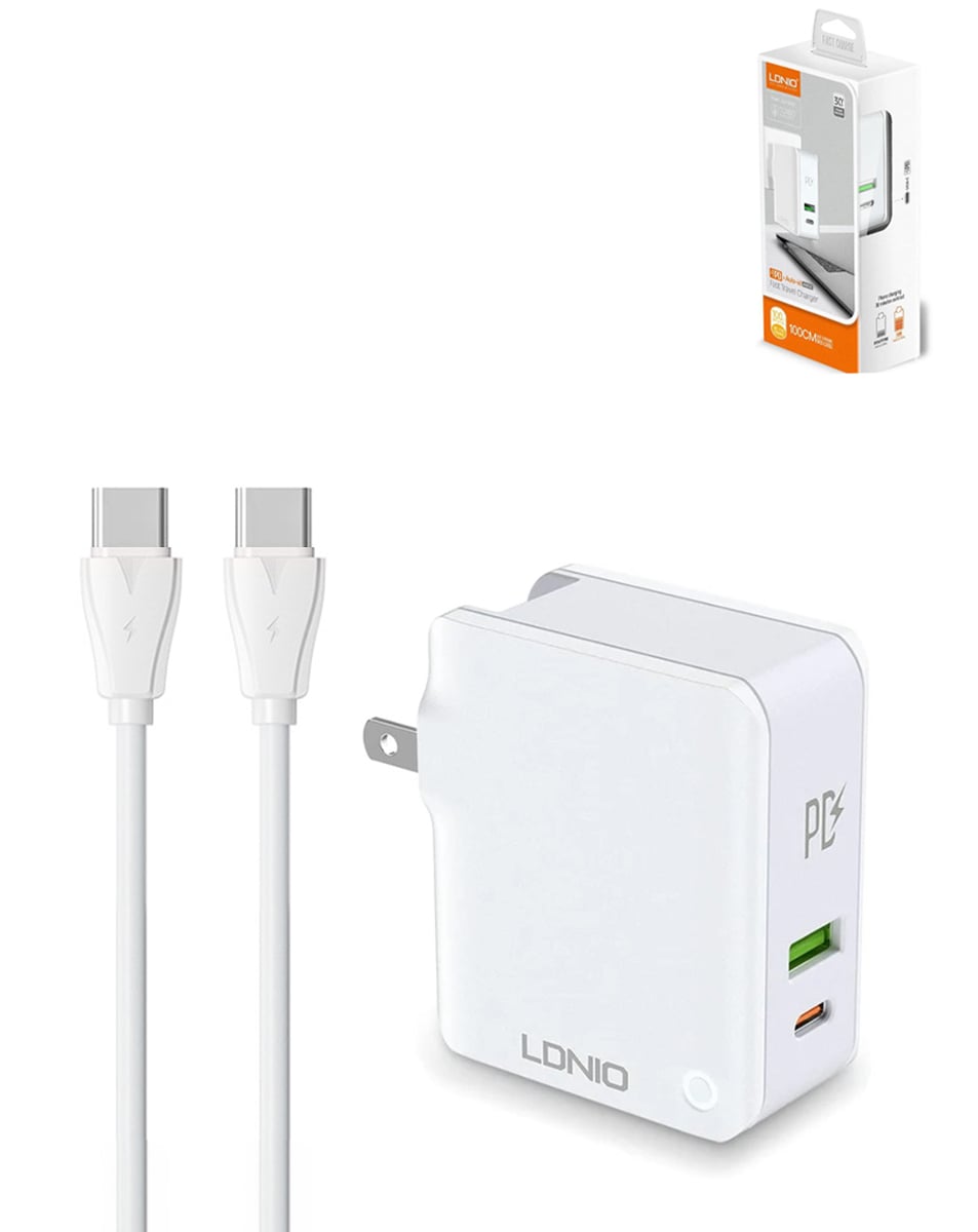 LDNIO A4403C USB A+C Wall Charger with USB C-C Cable (3ft) (20W) (Only Ground Shipping)