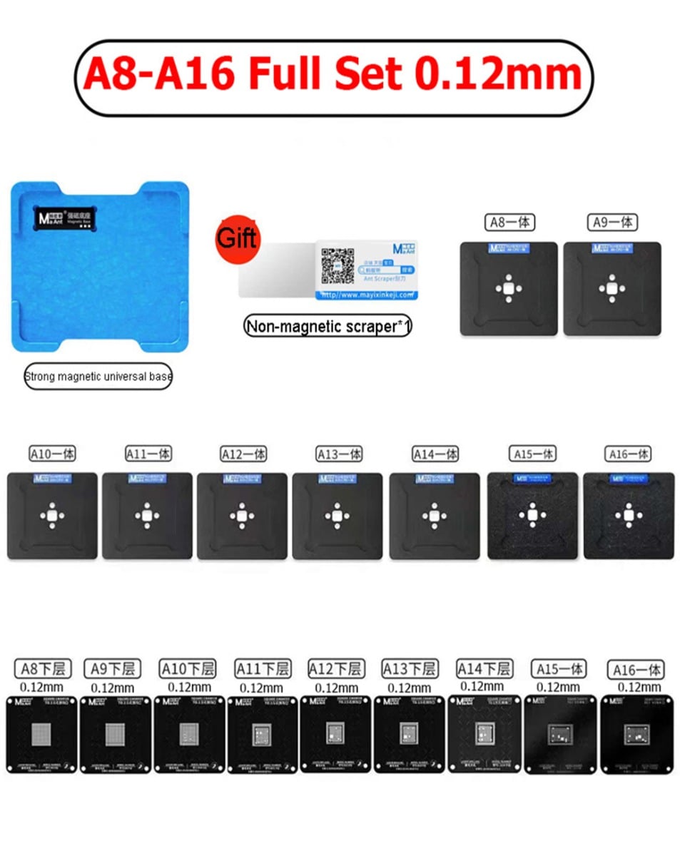 MaAnt CPU BGA Repair Magnetic Reballing Platform 0.12mm for iPhone 6 to 15 Series (A8 to A16) (Not Returnable) (Only Ground Shipping)