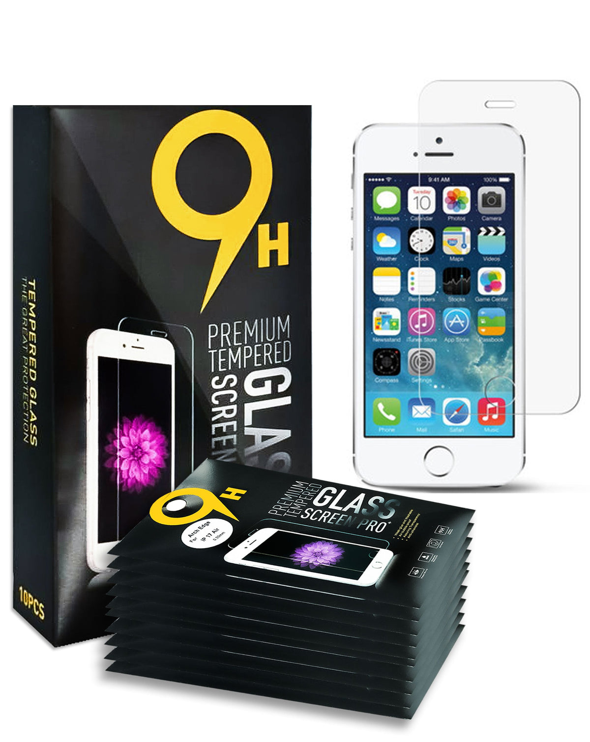 Clear Tempered Glass for iPhone 5SE / 5S / 5 / 5C (2.5D / Pack of 10)