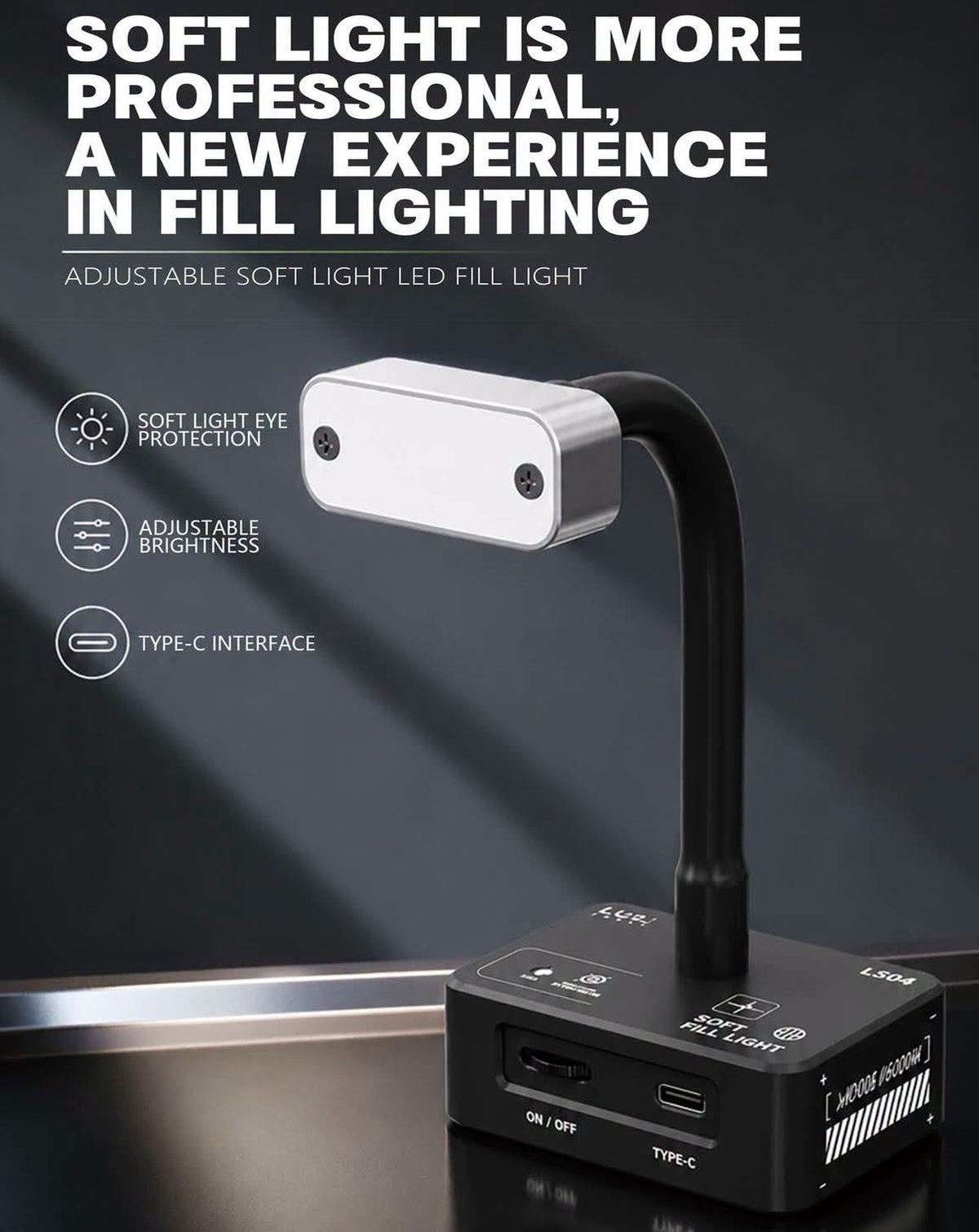LuoWei LS04 Soft Fill Light LED Flexible Gooseneck Desk Lamp with Stepless Dimming (Only Ground Shipping)