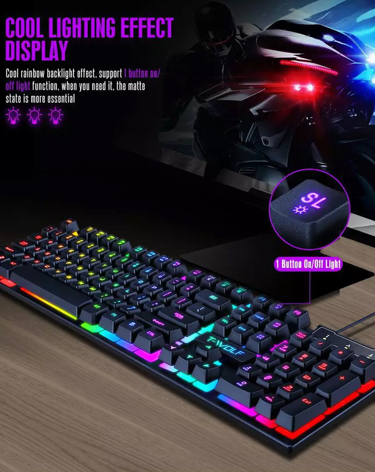 RGB Full Size Gaming Keyboard with Multimedia Keys (T20) (Only Ground Shipping)