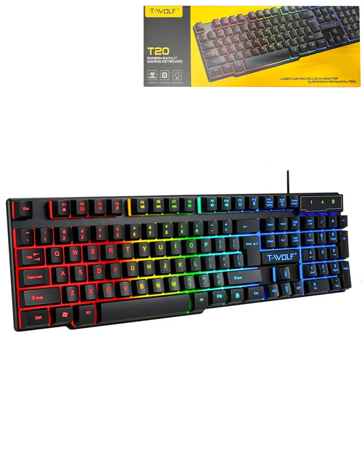 RGB Full Size Gaming Keyboard with Multimedia Keys (T20) (Only Ground Shipping)