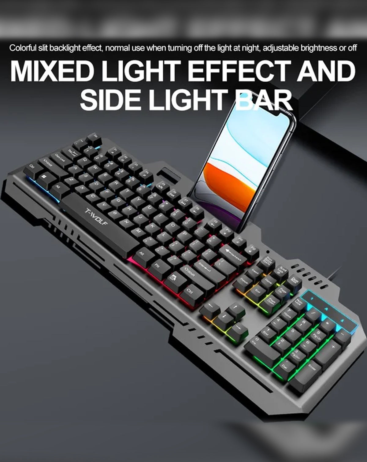 Iron-Plate Lightning Style RGB Full Size Gaming Keyboard (T16) (Only Ground Shipping)