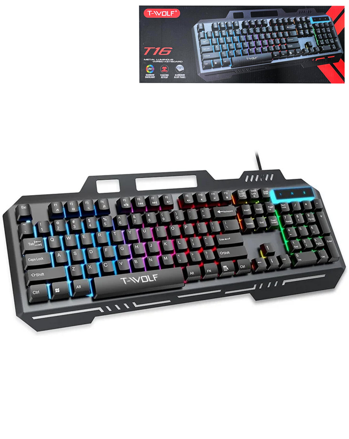 Iron-Plate Lightning Style RGB Full Size Gaming Keyboard (T16) (Only Ground Shipping)