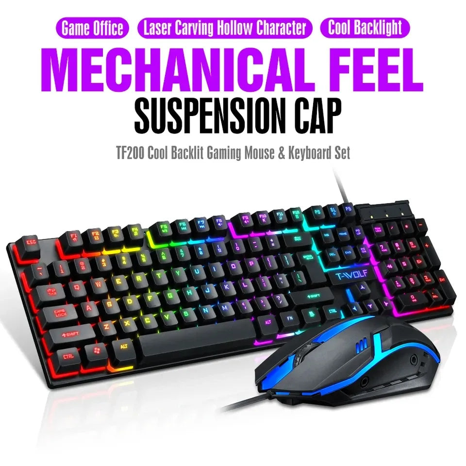 2in1 RGB Full Size Wired Gaming Keyboard and Mouse with Multimedia Keys (TF200) (Only Ground Shipping)