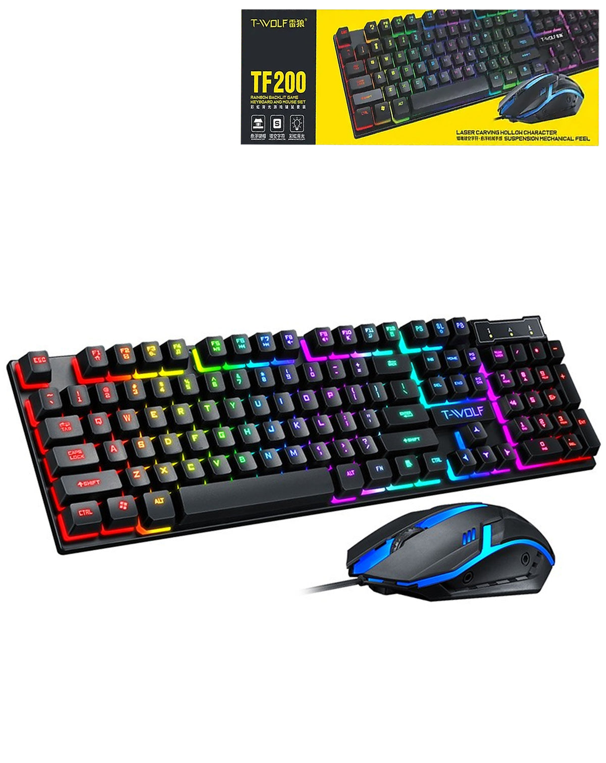 2in1 RGB Full Size Wired Gaming Keyboard and Mouse with Multimedia Keys (TF200) (Only Ground Shipping)