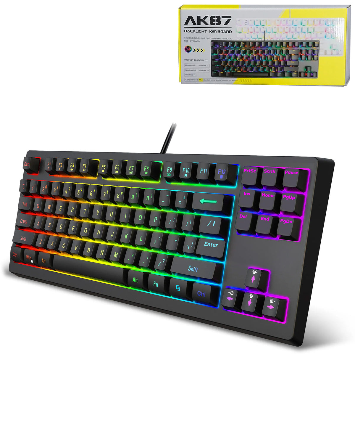 Mechanical Wired Full-Size 87 Key RGB Keyboard AK87 (Only Ground Shipping)