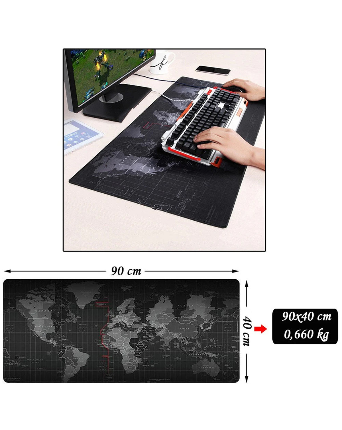 World Map Locked-Edge Mouse Pad (90x40cm) (2mm Thickness) (Only Ground Shipping)