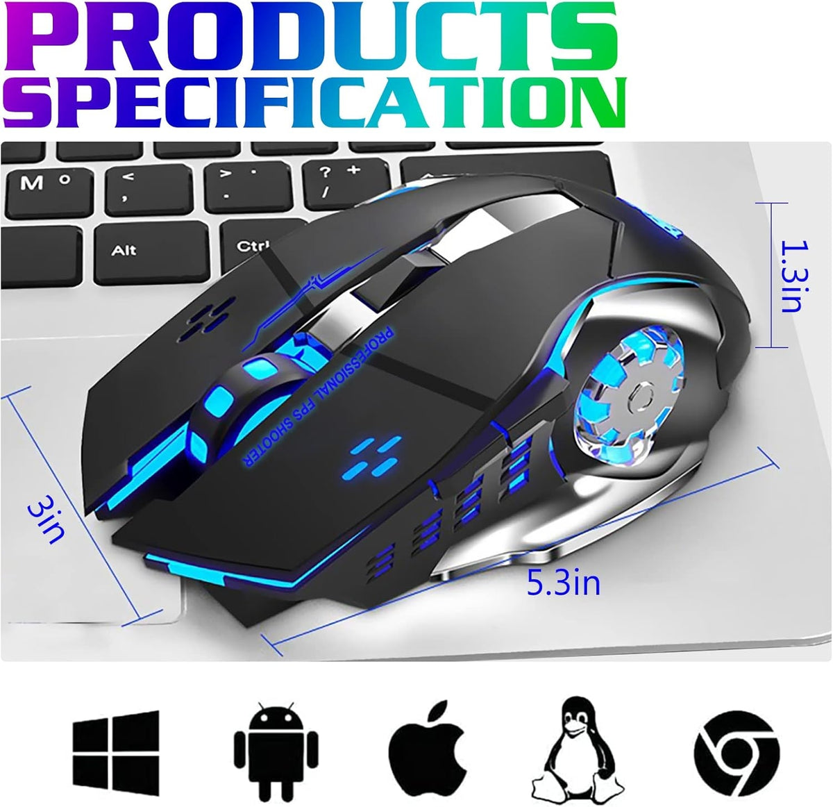 Bluetooth 6 Button 7 Color RGB Low-Latency Wireless Gaming Mouse (2.4g) (Only Ground Shipping)