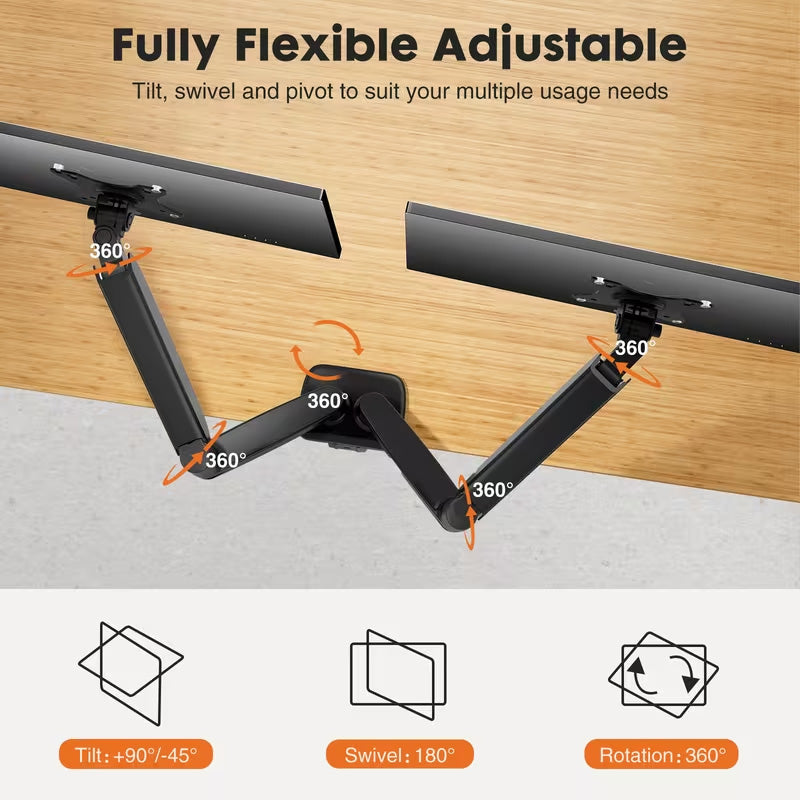 Adjustable Dual Monitor Stand with TESA Mouth 13''-32'' (BLACK) (Only Ground Shipping)