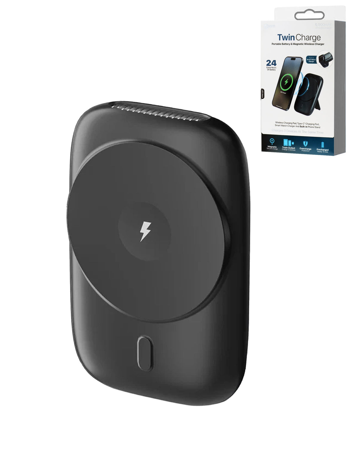 POMGEAR MagPower Deluxe Portable Magnetic Wireless Power Bank (BLACK) (5000mAh) (Only Ground Shipping)