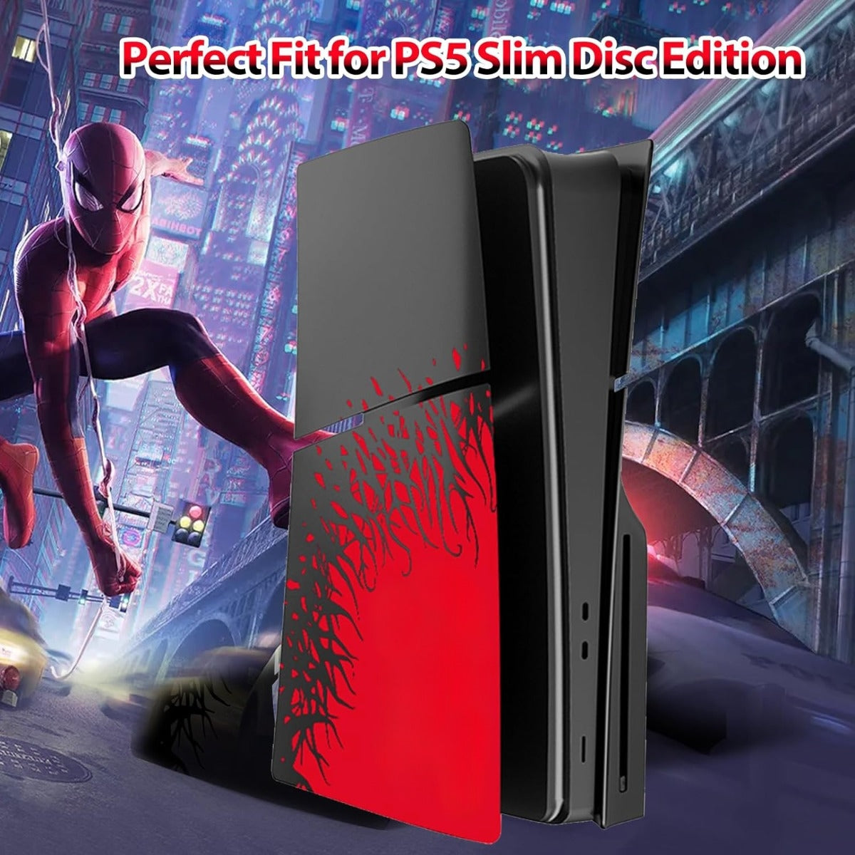 Faceplate Cover (BLACK & RED) (4 Piece Set) for PlayStation 5 Slim Disc Edition (NO LOGO) (Only Ground Shipping)