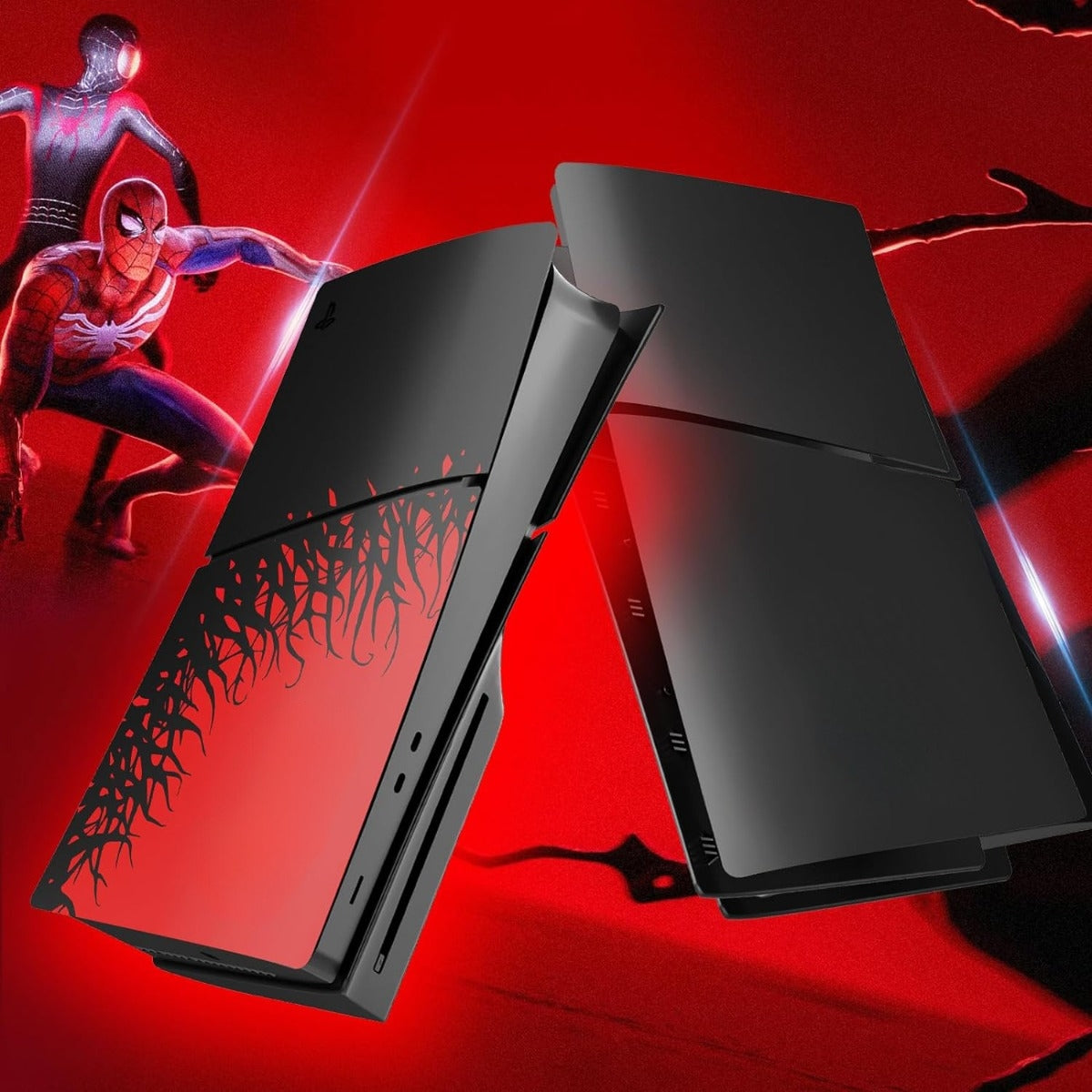 Faceplate Cover (BLACK & RED) (4 Piece Set) for PlayStation 5 Slim Disc Edition (NO LOGO) (Only Ground Shipping)
