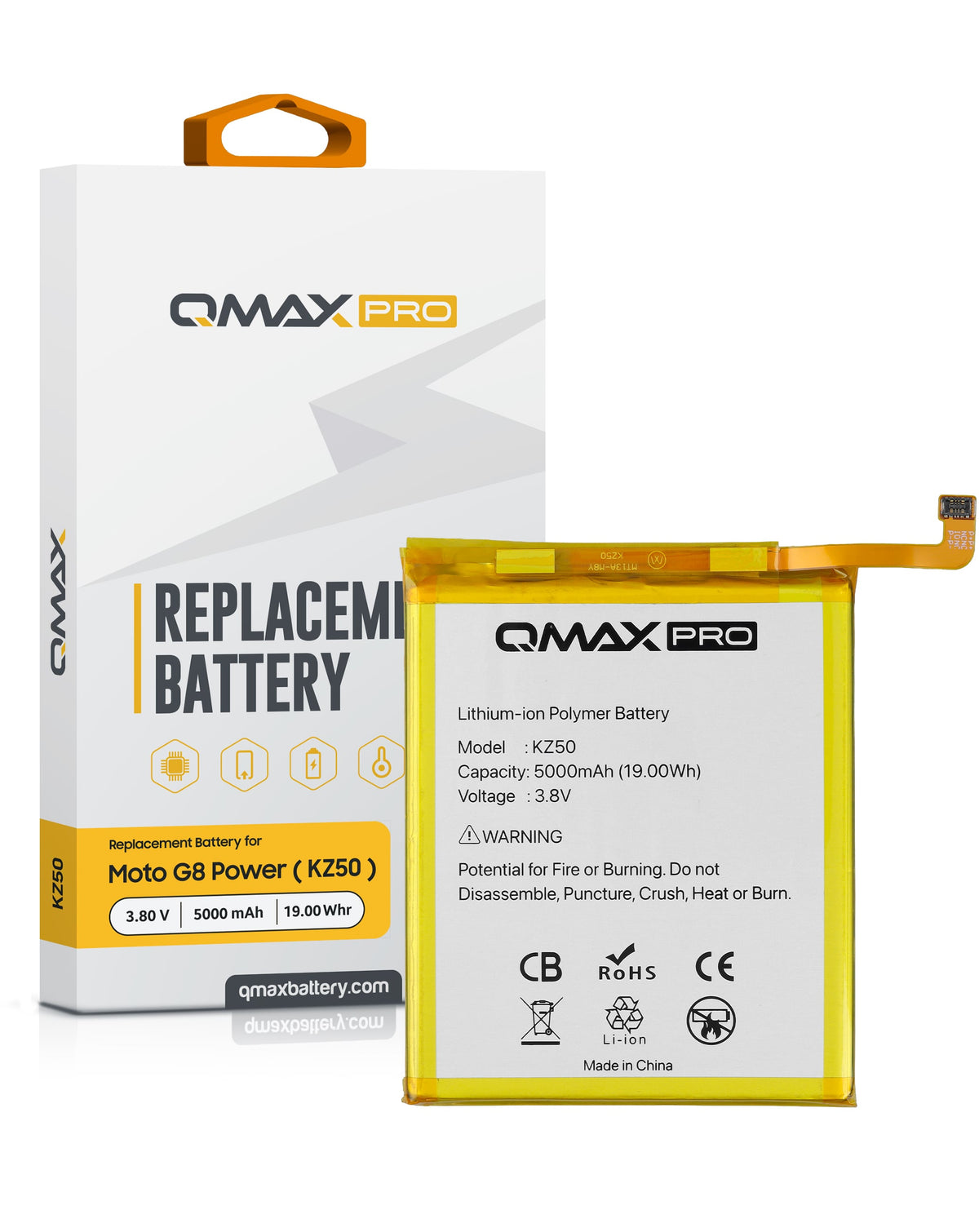 QMAX Pro Replacement Battery for Motorola G8 Power (XT2041) / G Power (XT2041-4 / 6 / 7 / DL) (5000 mAh) (KZ50) (Only Ground Shipping)