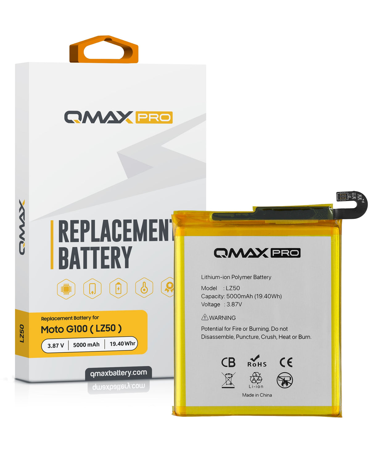 QMAX Pro Replacement Battery for Motorola One 5G / G 5G Plus (XT2075) / G100 (XT2125-4) (5000 mAh) (LZ50) (Only Ground Shipping)