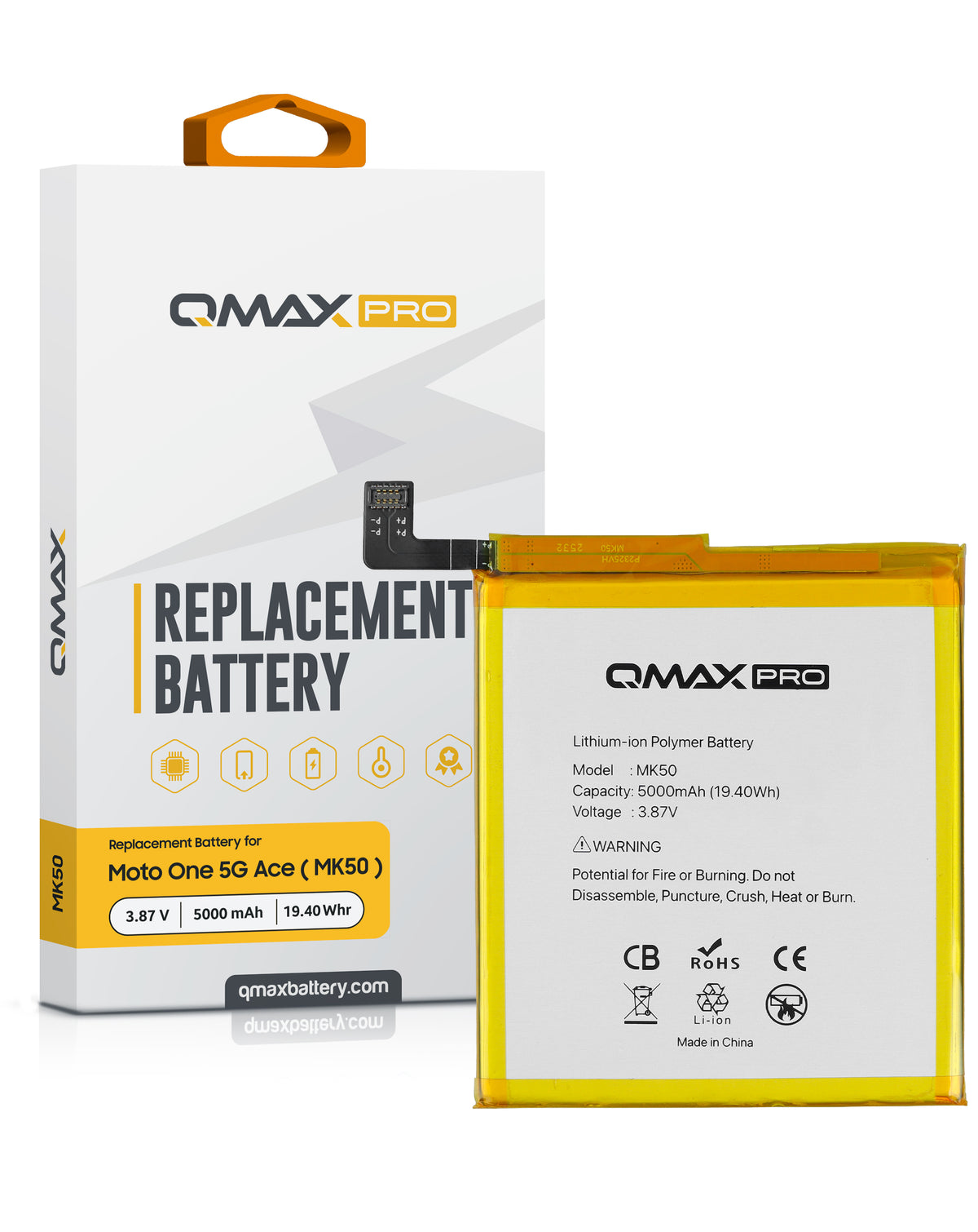 QMAX Pro Replacement Battery for Motorola G 5G (XT2113-3) / One 5G Ace (XT2113) (5000 mAh) (MK50) (Only Ground Shipping)