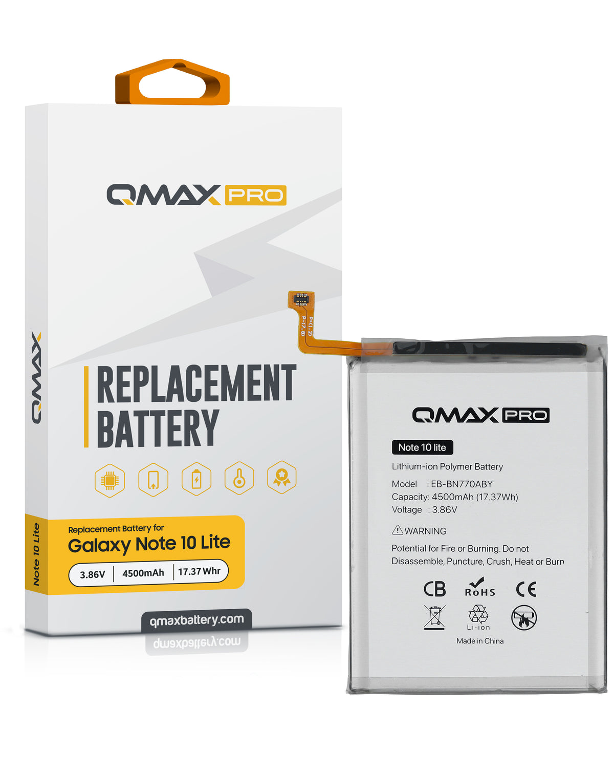 QMAX Pro Replacement Battery for Galaxy Note 10 Lite (4500 mAh) (EB-BN770ABY) (Only Ground Shipping)