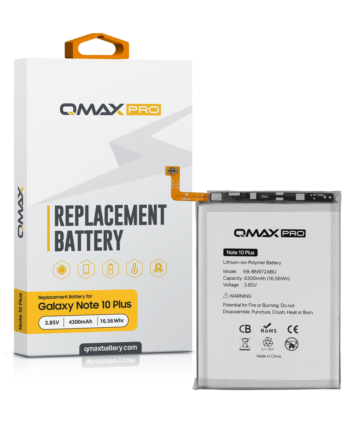 QMAX Pro Replacement Battery for Galaxy Note 10 Plus (4300 mAh) (EB-BN972ABU) (Only Ground Shipping)