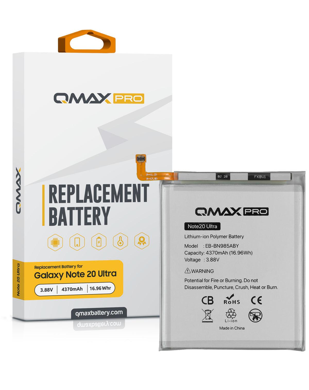 QMAX Pro Replacement Battery for Galaxy Note 20 Ultra (4370 mAh) (EB-BN985ABY) (Only Ground Shipping)