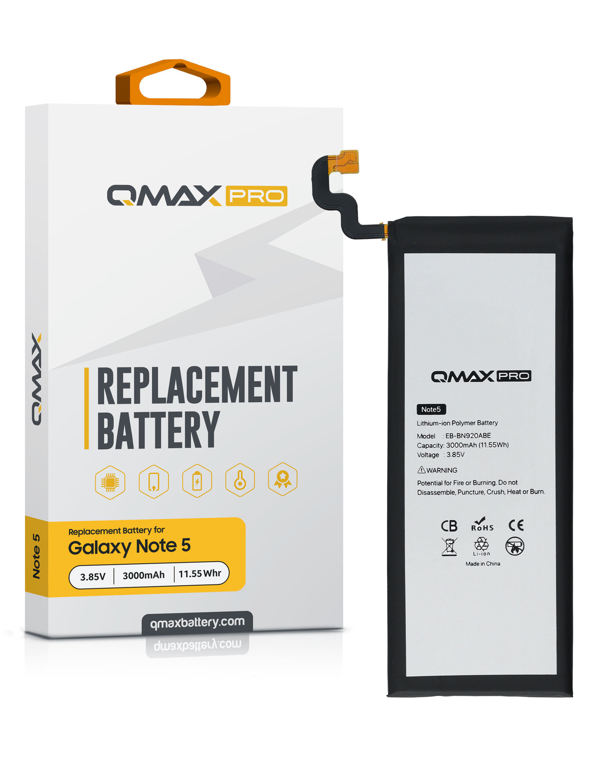 QMAX Pro Replacement Battery for Galaxy Note 5 (3000 mAh) (EB-BN920ABE) (Only Ground Shipping)