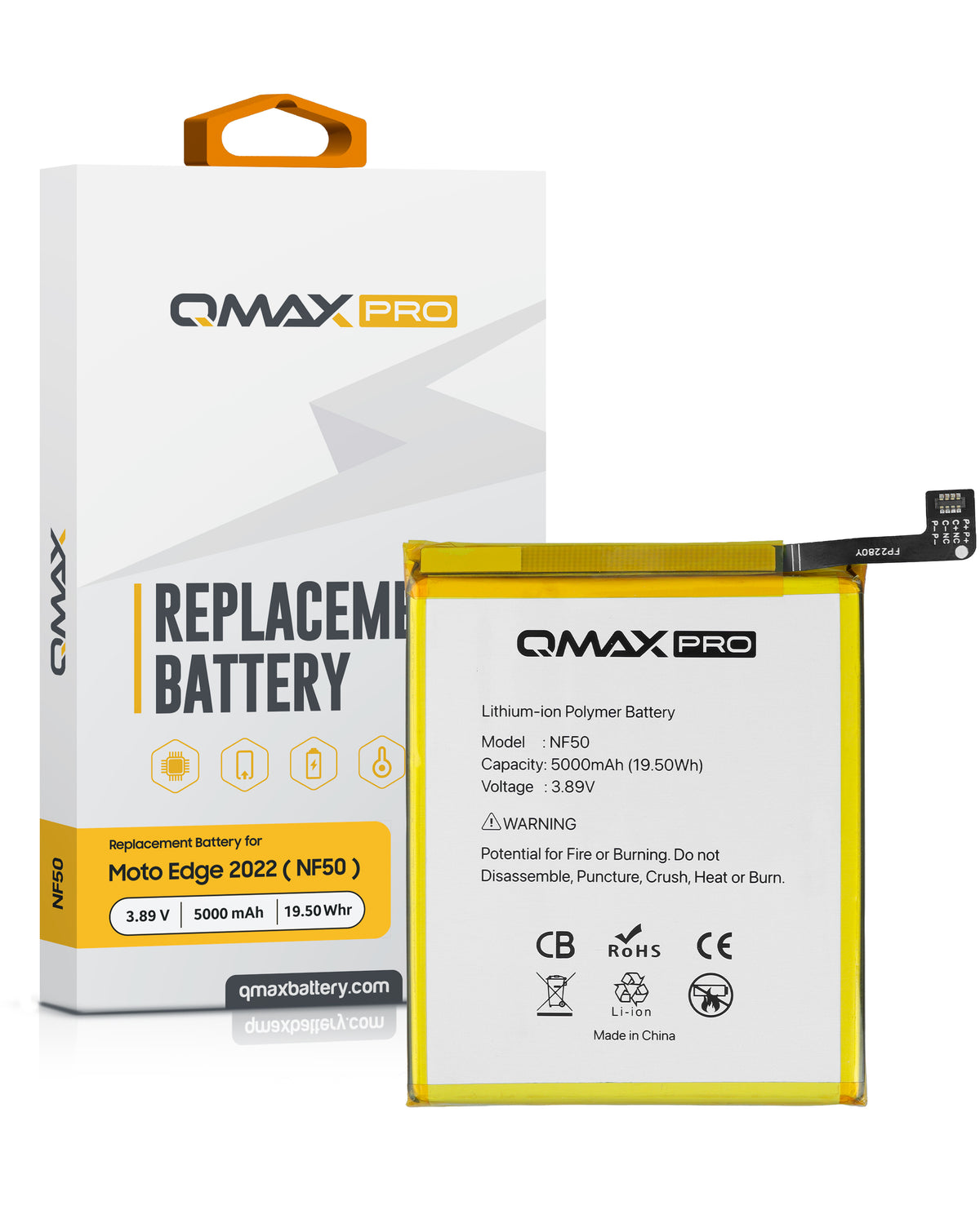 QMAX Pro Replacement Battery for Motorola Edge (XT2205) (5000 mAh) (NF50) (Only Ground Shipping)