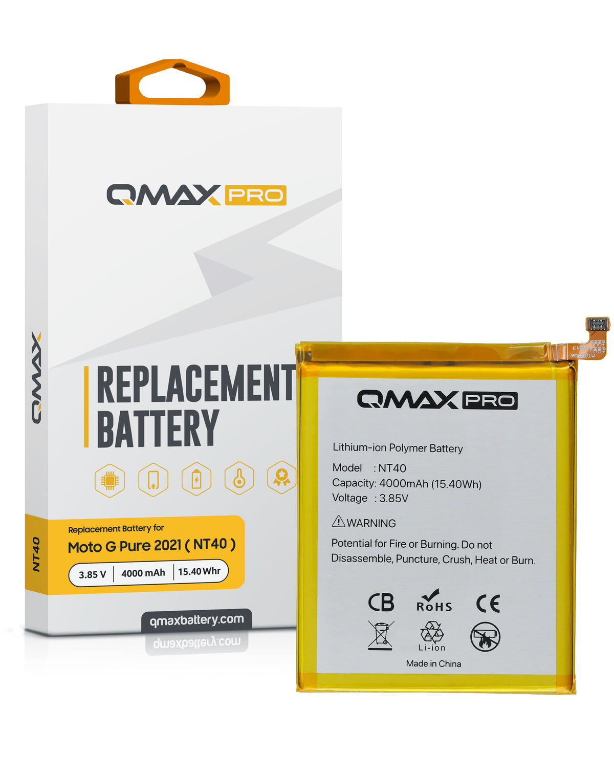 QMAX Pro Replacement Battery for Motorola G Pure (XT2163) / E20 (XT2155) (4000 mAh) (NT40) (Only Ground Shipping)