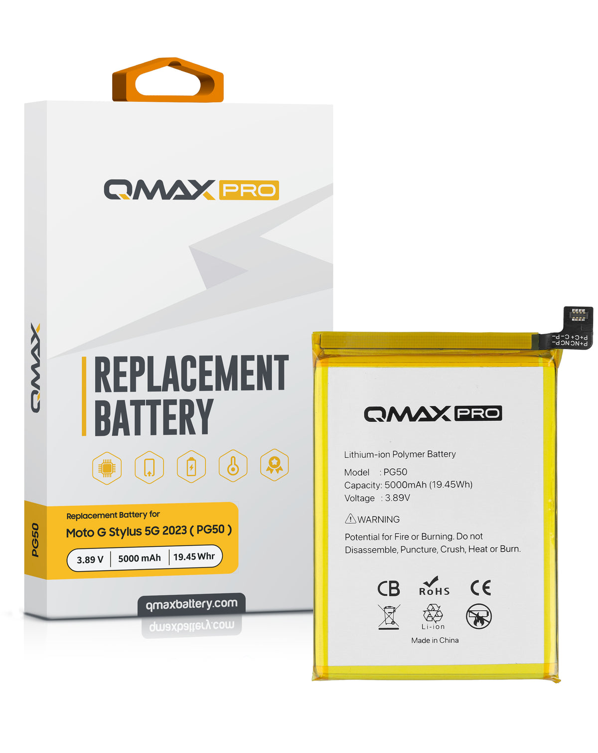 QMAX Pro Replacement Battery for Motorola G Stylus 5G (XT2315-5) / G Stylus 4G (XT2317-2) (5000 mAh) (PG50) (Only Ground Shipping)