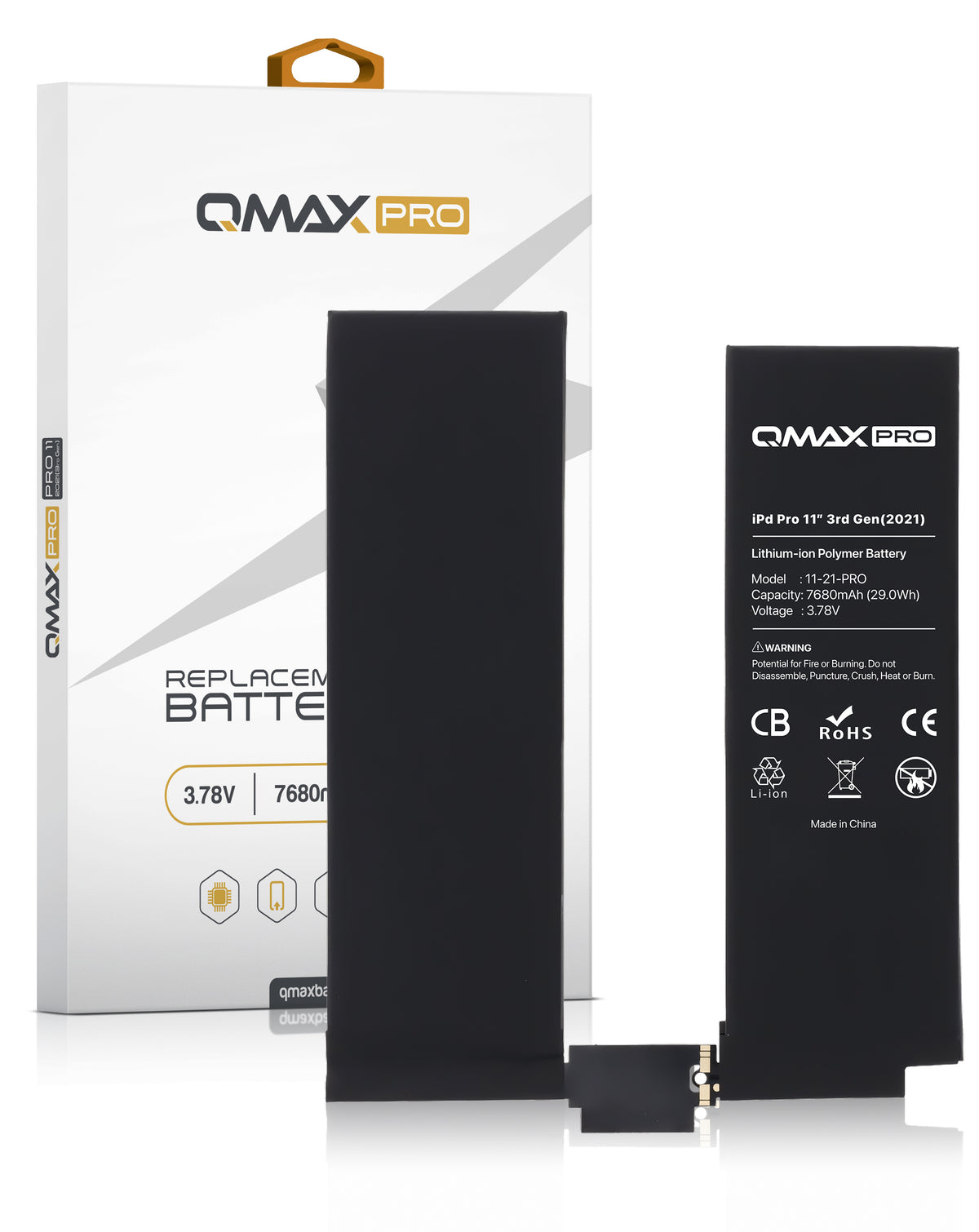 QMAX Replacement Battery for iPad Pro 11 (3rd Gen / 2021) / iPad Pro 11 (4th 2022) (7680 mAh) (Only Ground Shipping)
