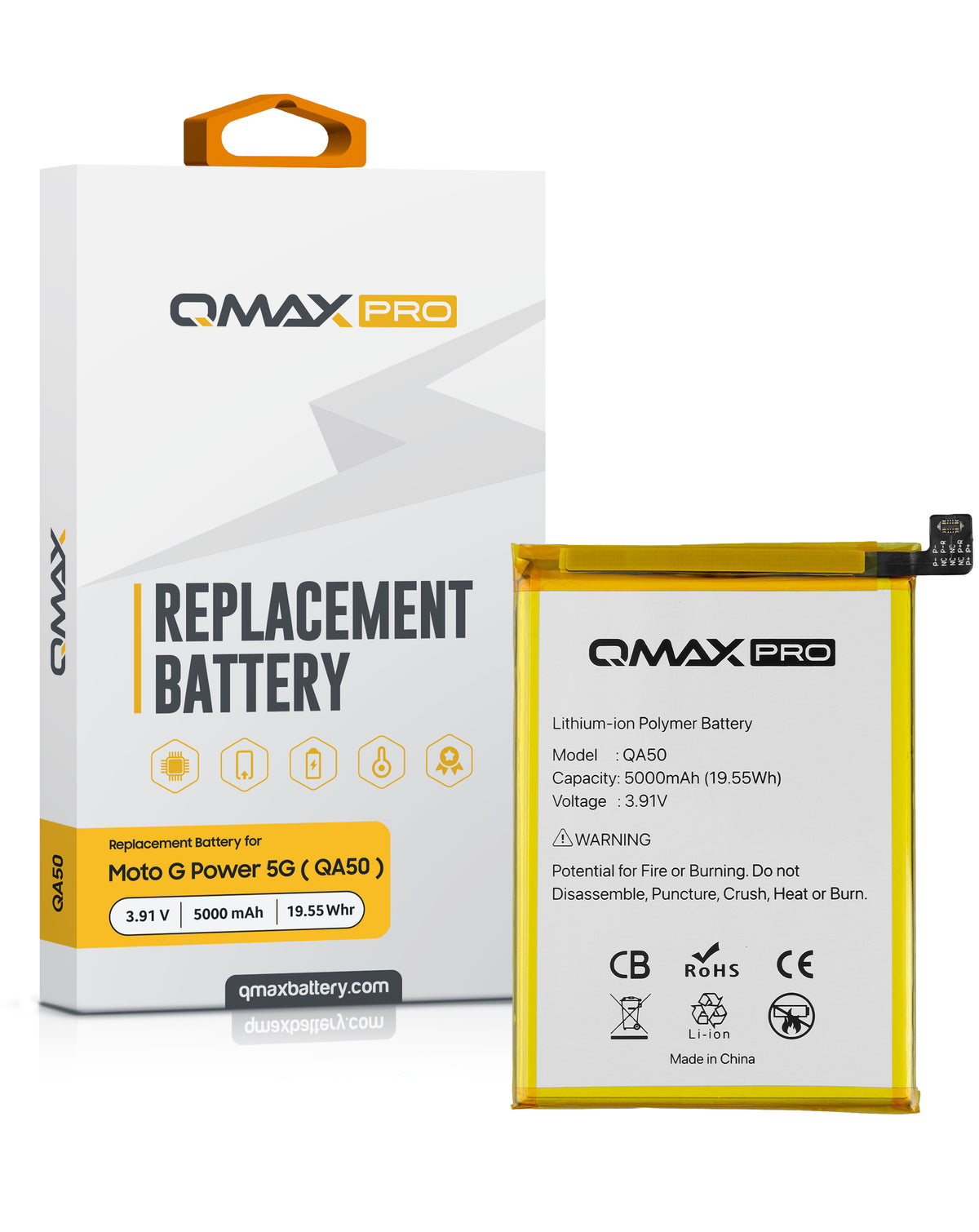 QMAX Pro Replacement Battery for Motorola G Power 5G (XT2415) / G55 5G (XT-2435) (5000 mAh) (QA50) (Only Ground Shipping)