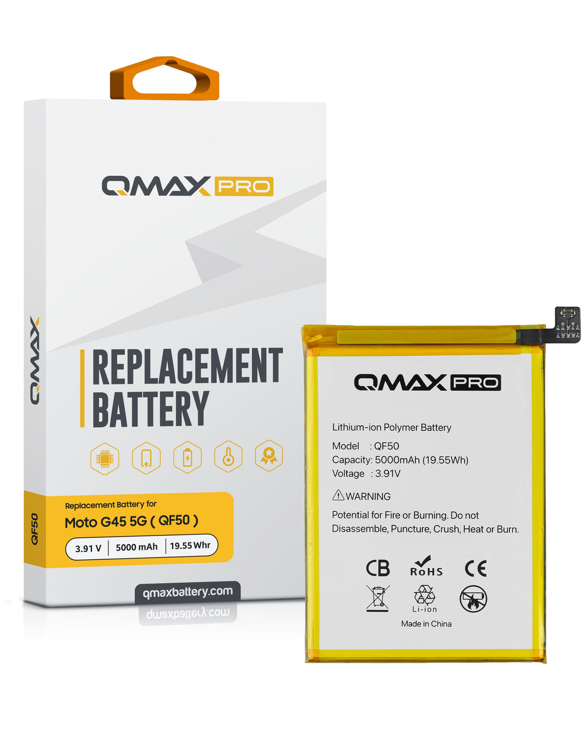 QMAX Pro Replacement Battery for Motorola G 5G (XT2417) / G Play (XT2413) / G34 (XT2363) / G24 (XT2423) / G04 (XT2421) / G45 5G (XT2369) (5000 mAh) (QF50) (Only Ground Shipping)